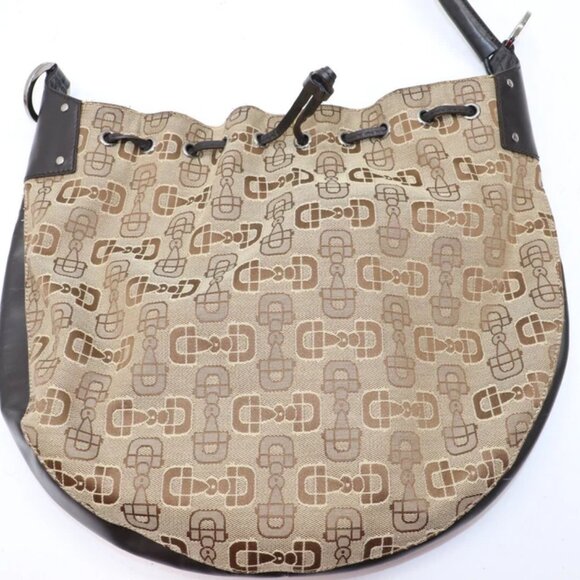 Gucci Horsebit Drawstring Hobo Canvas Leather Trim - Brown - Picture 3 of 16